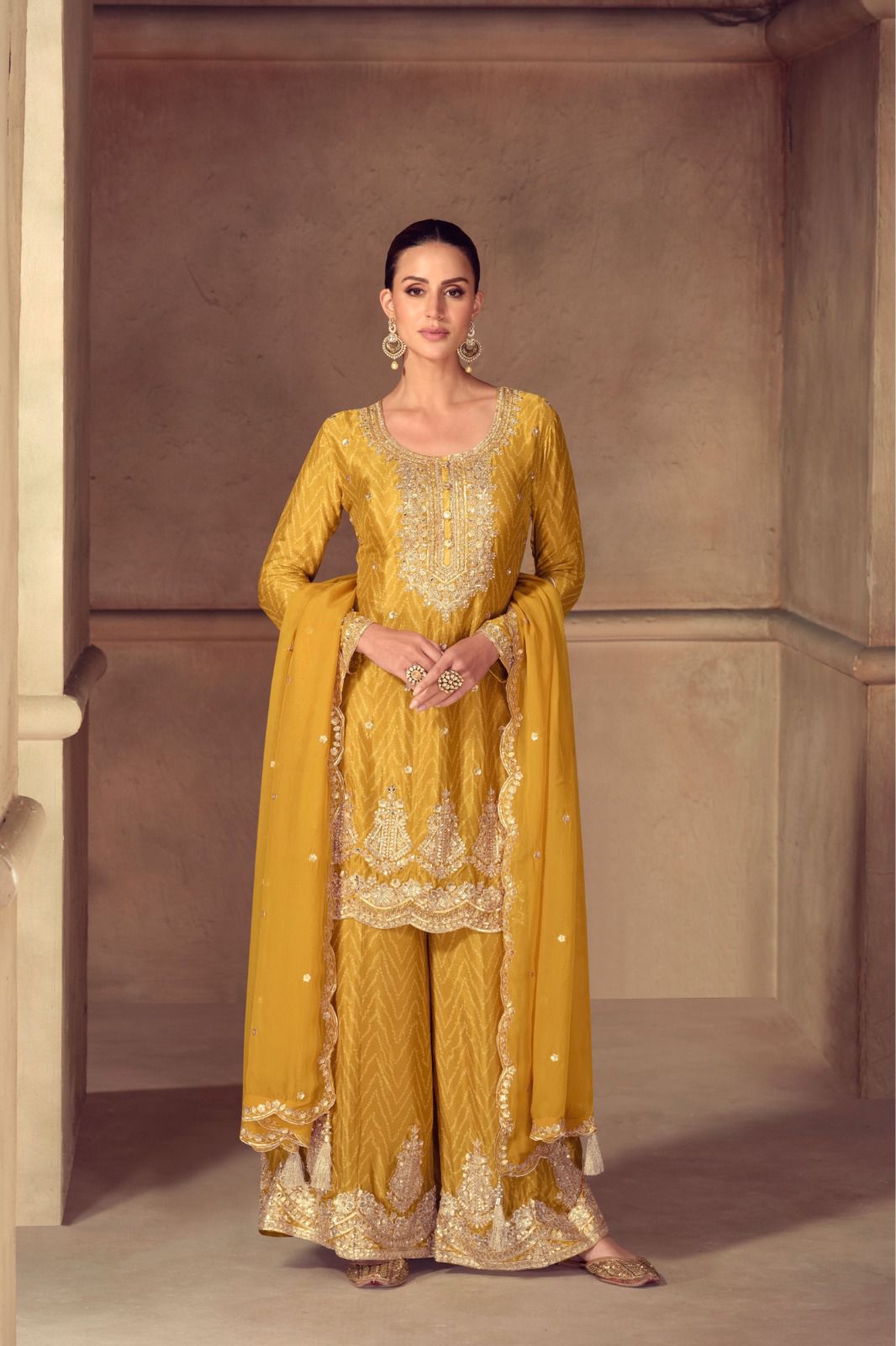 Bandhini Print Zari Embroidered Sequins Palazzo Suit