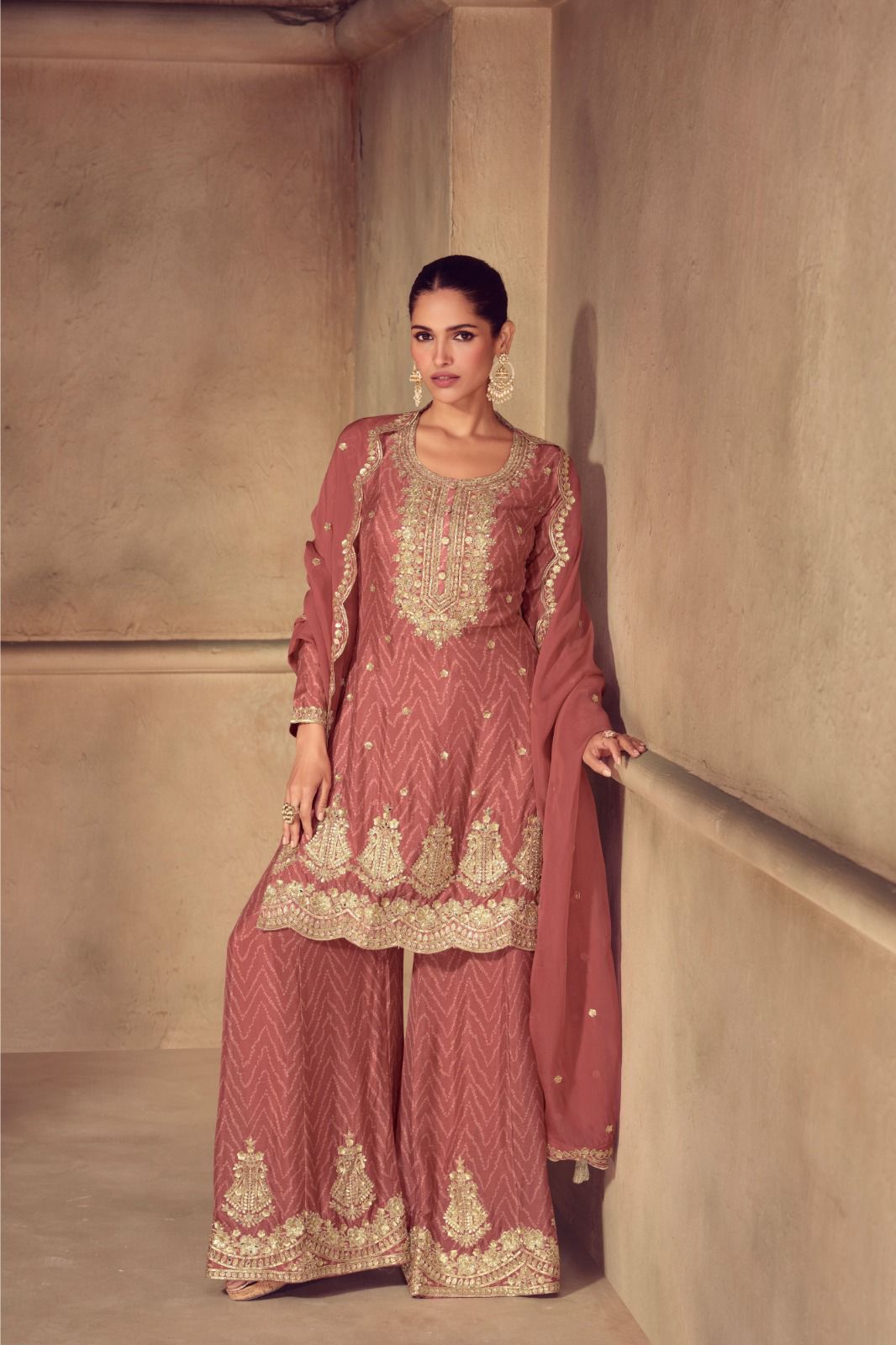 Bandhini Print Zari Embroidered Sequins Palazzo Suit