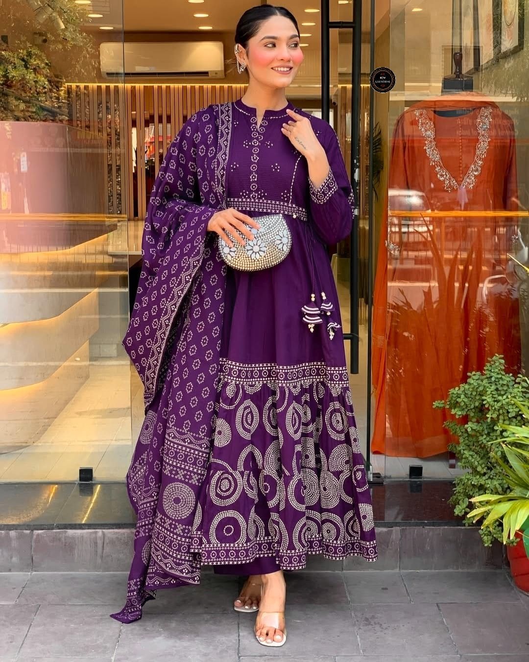 Purple Bandhej Anarkali