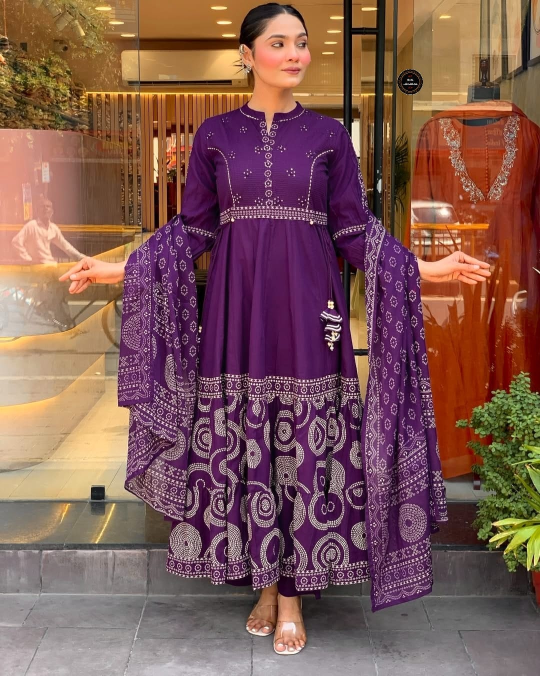 Purple Bandhej Anarkali