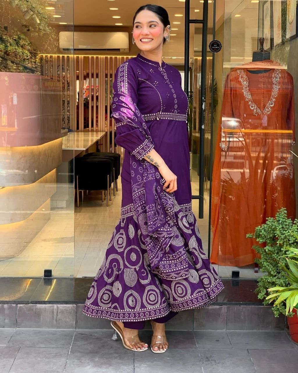 Purple Bandhej Anarkali