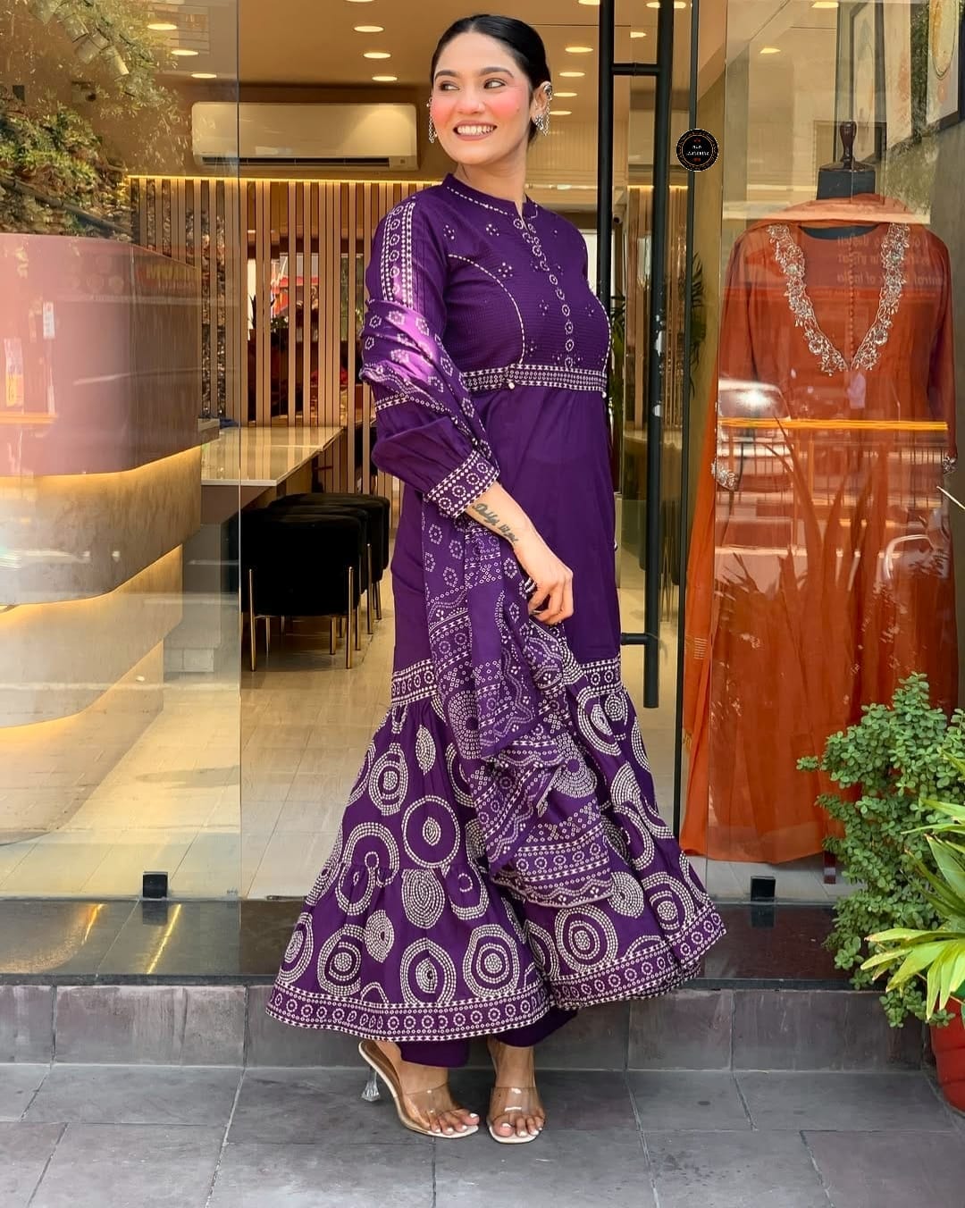 Purple Bandhej Anarkali