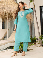 Women's Silk Blend Embroidered Salwar Suit Set with Dupatta