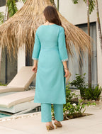 Women's Silk Blend Embroidered Salwar Suit Set with Dupatta