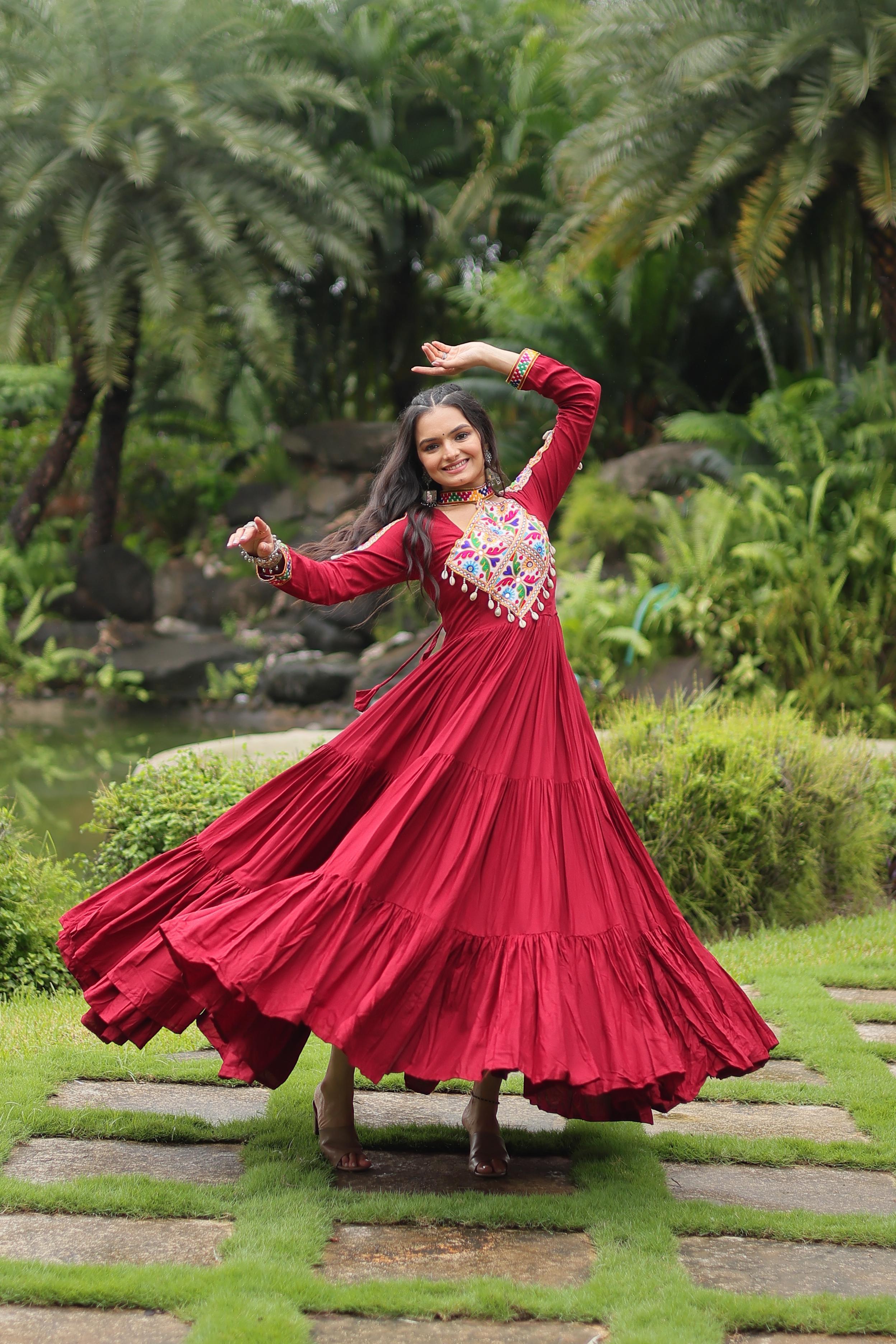 Navratri Maroon Kutchi Embroidered Gown