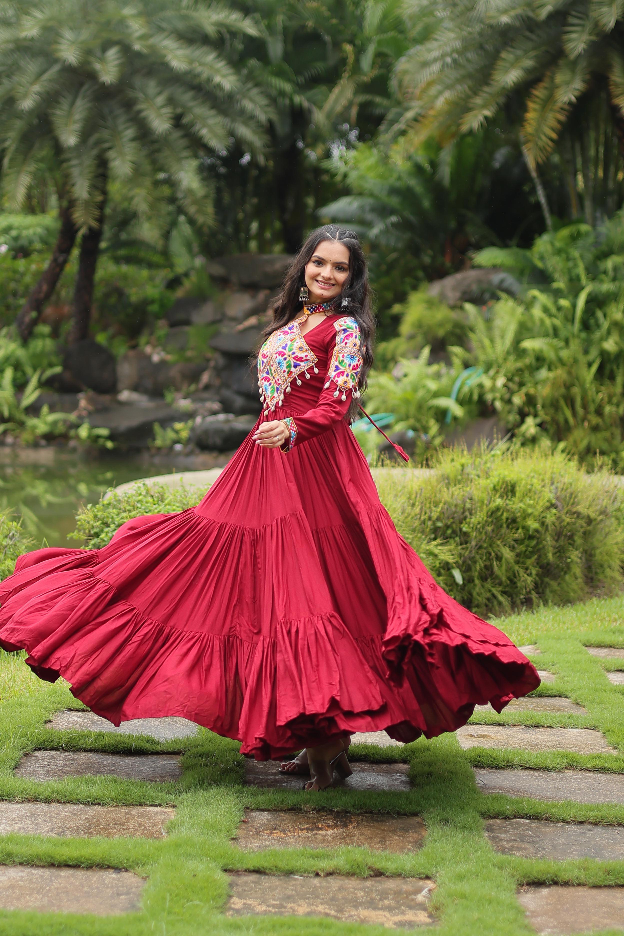 Navratri Maroon Kutchi Embroidered Gown