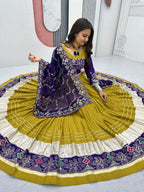 Mustard Yellow Pure Cotton Embroidered Sequins Work Lehenga Choli