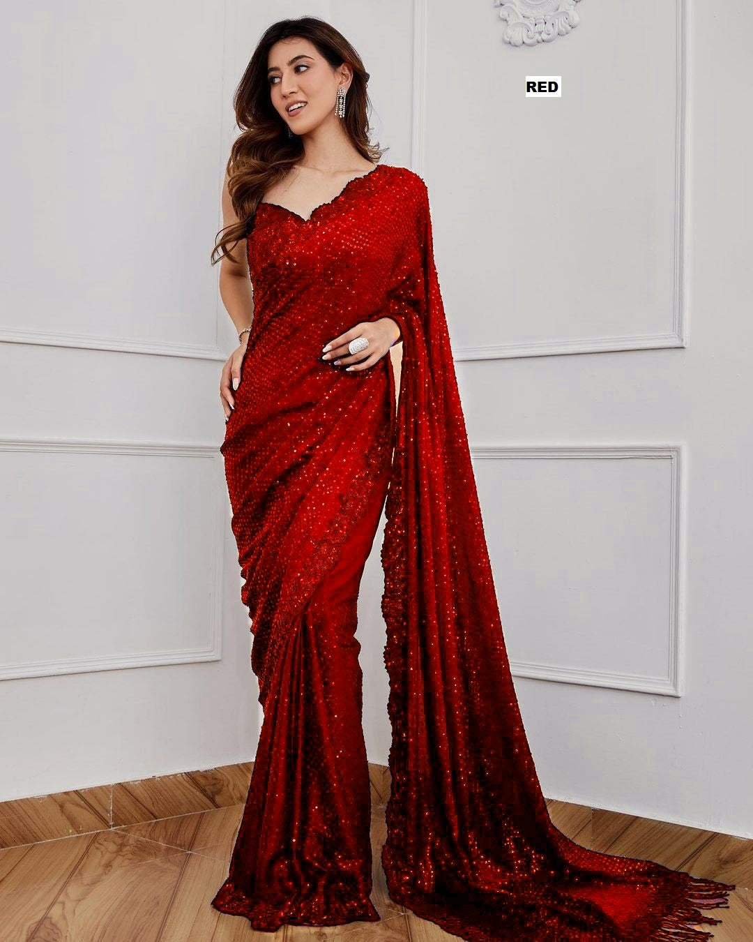 Georgette Embroidery Sequins Work Saree