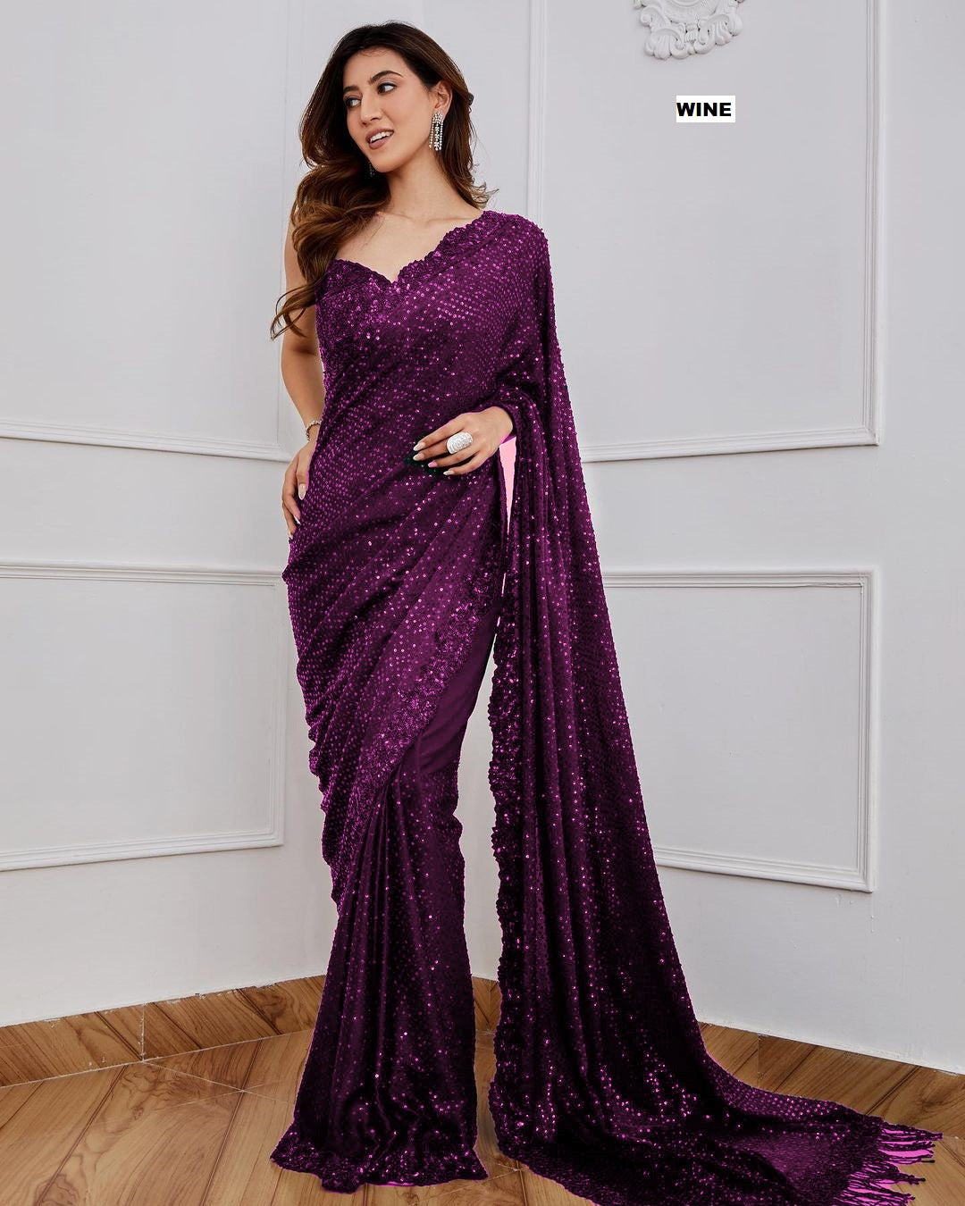 Georgette Embroidery Sequins Work Saree