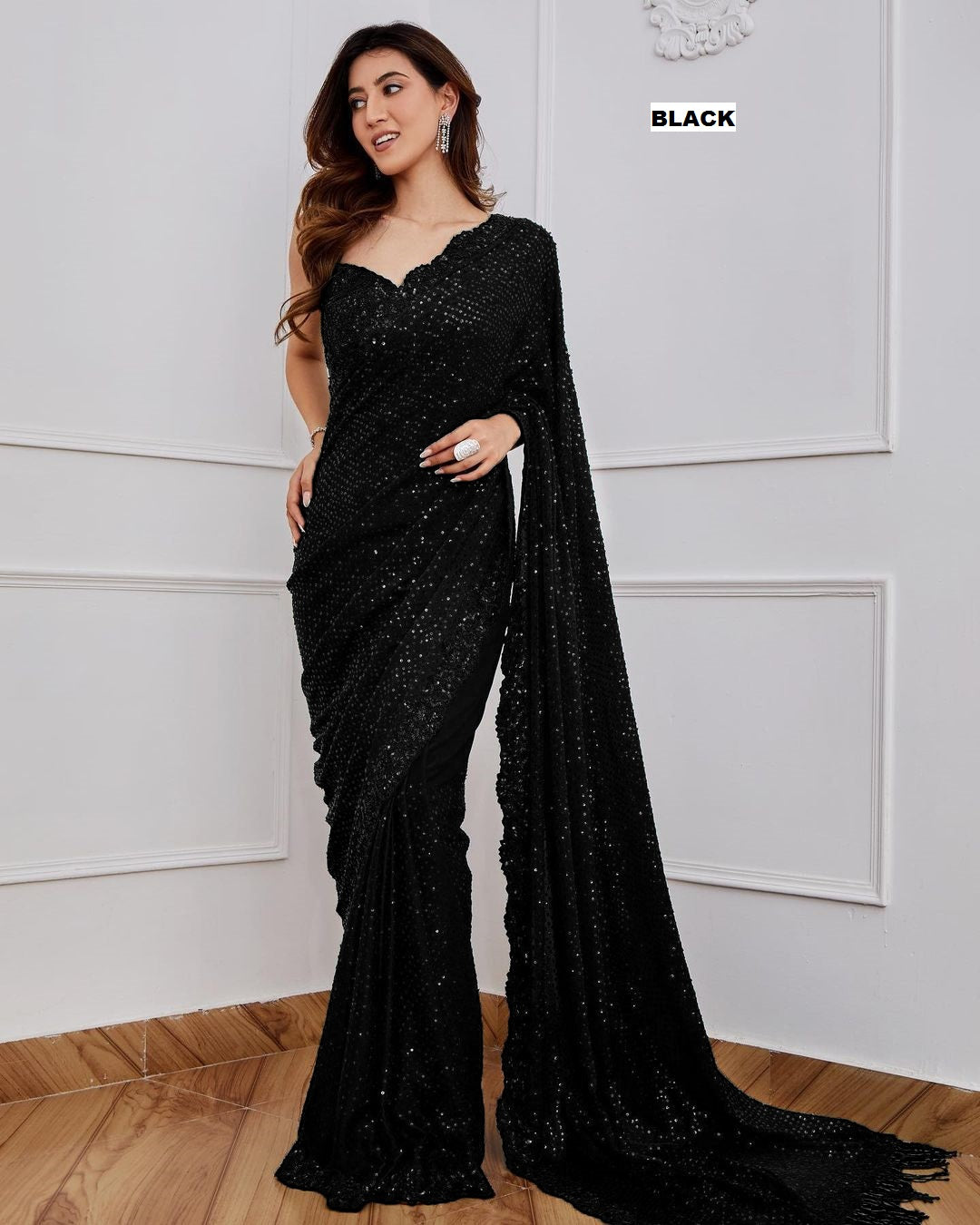 Georgette Embroidery Sequins Work Saree