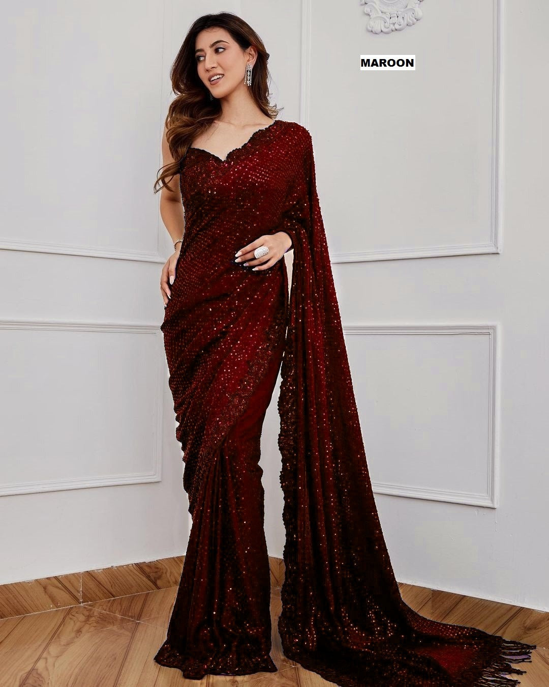 Georgette Embroidery Sequins Work Saree