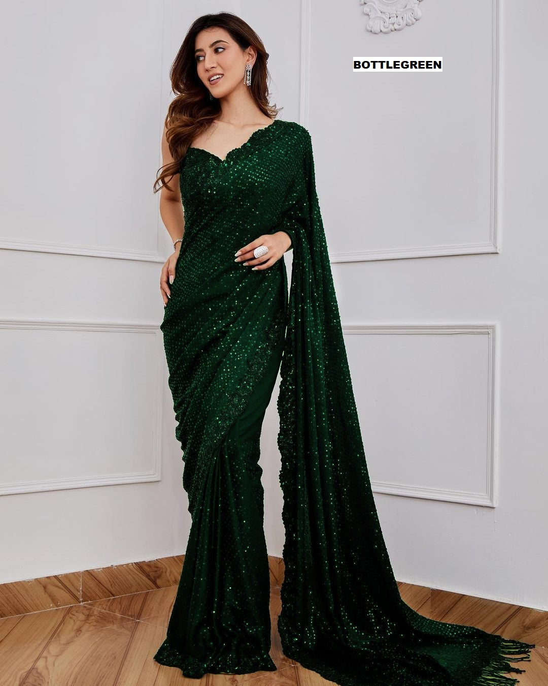 Georgette Embroidery Sequins Work Saree