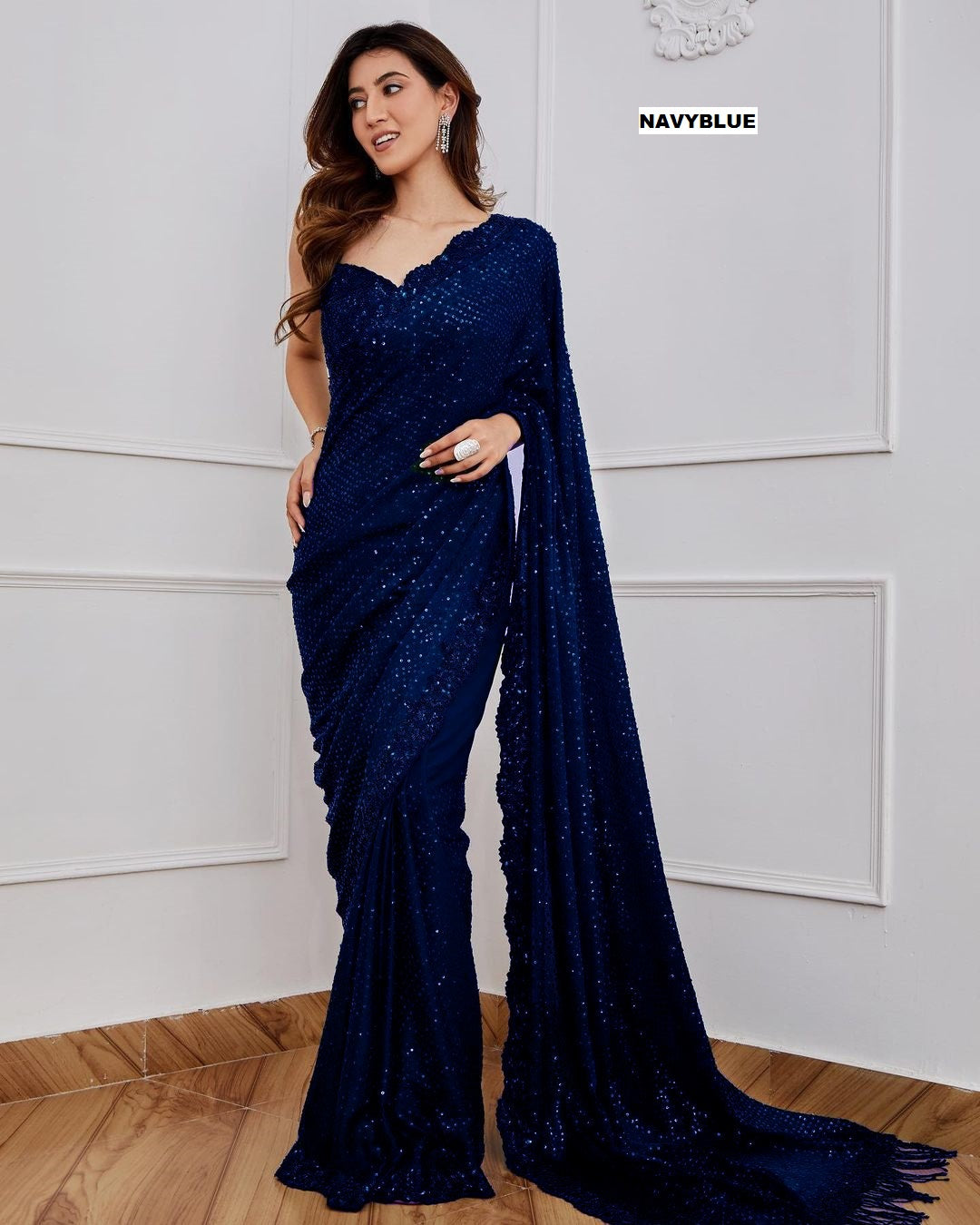 Georgette Embroidery Sequins Work Saree