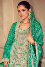 Green Chinon Embroidered Sharara Suit