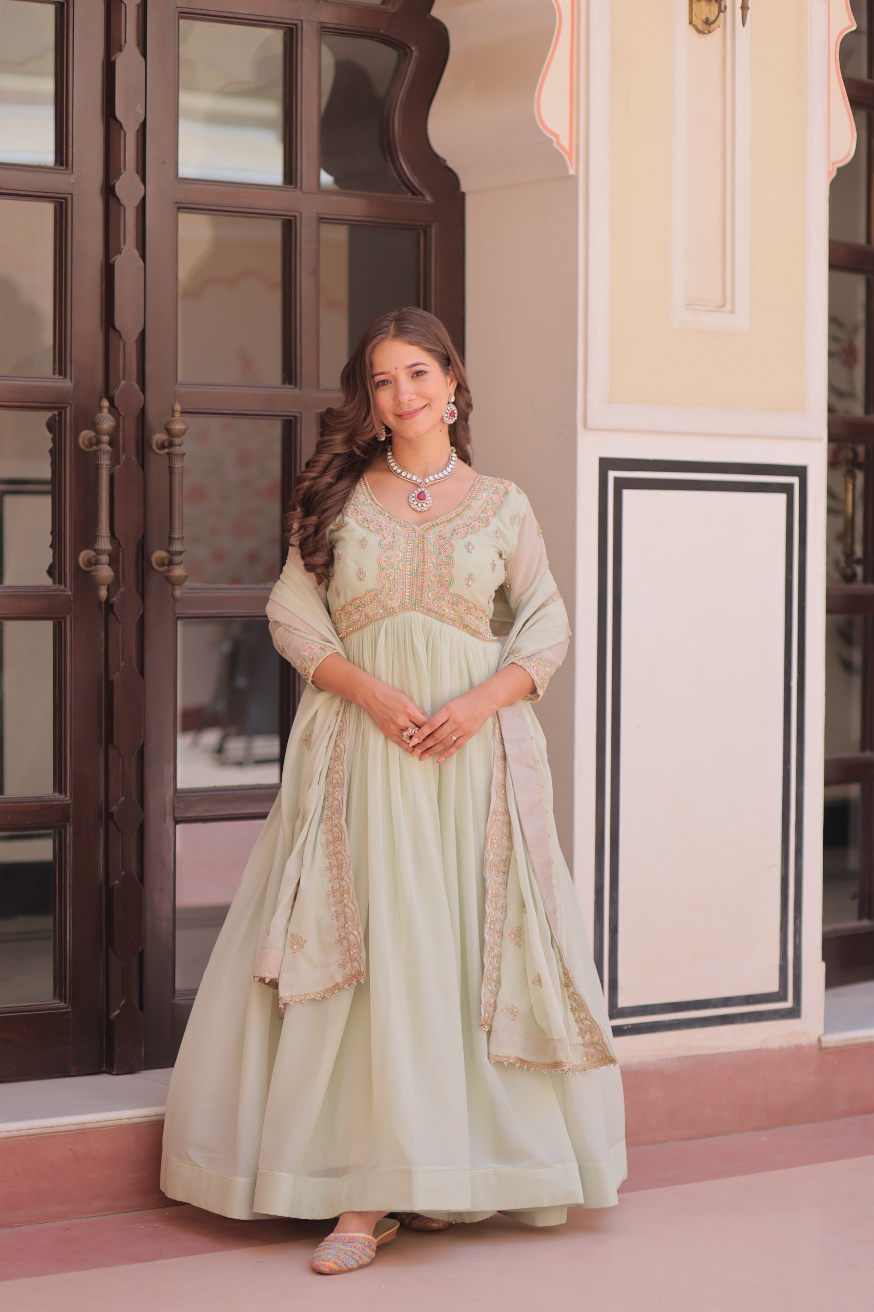 Floral Embroidery Anarkali Set