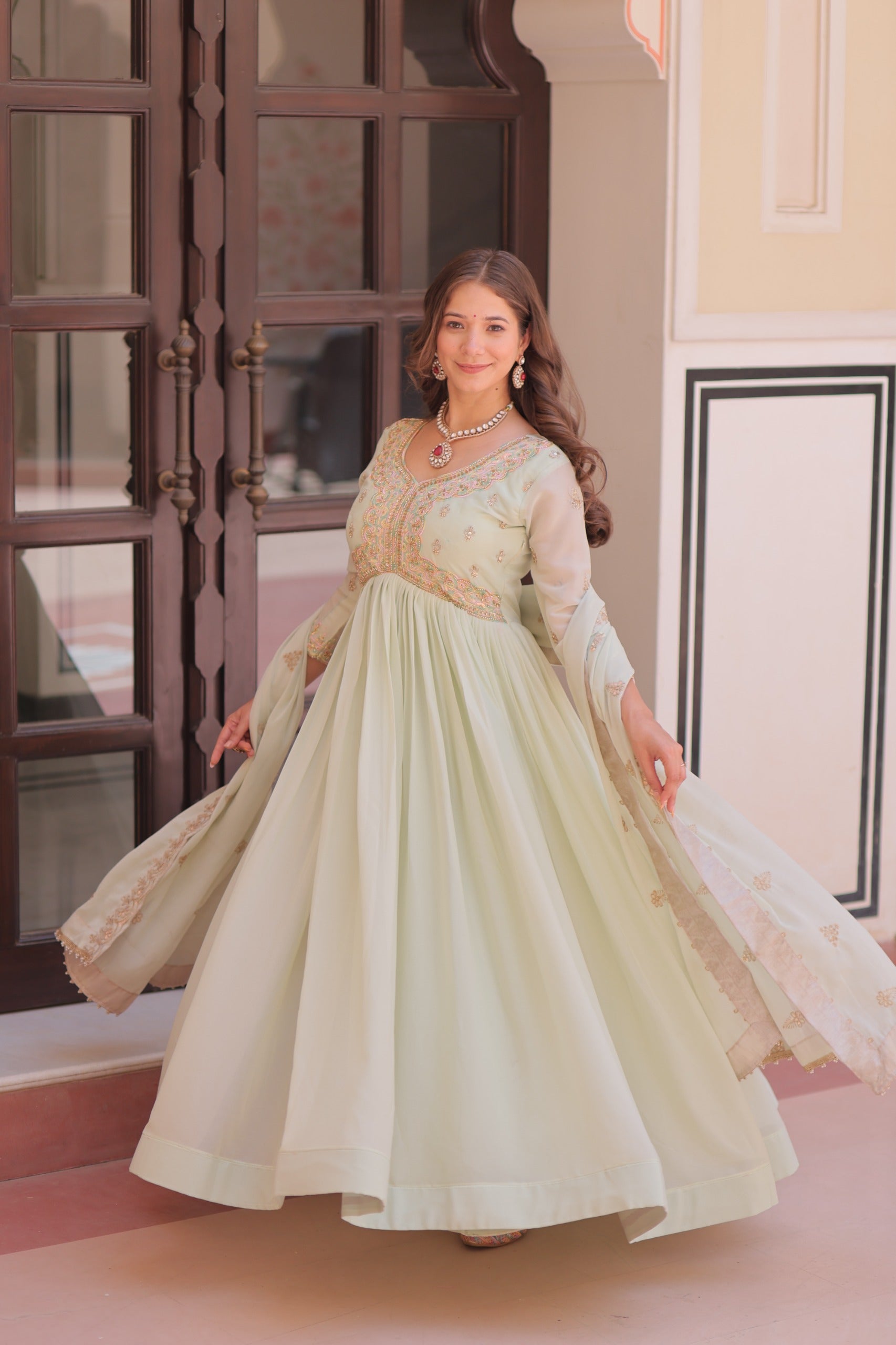 Floral Embroidery Anarkali Set