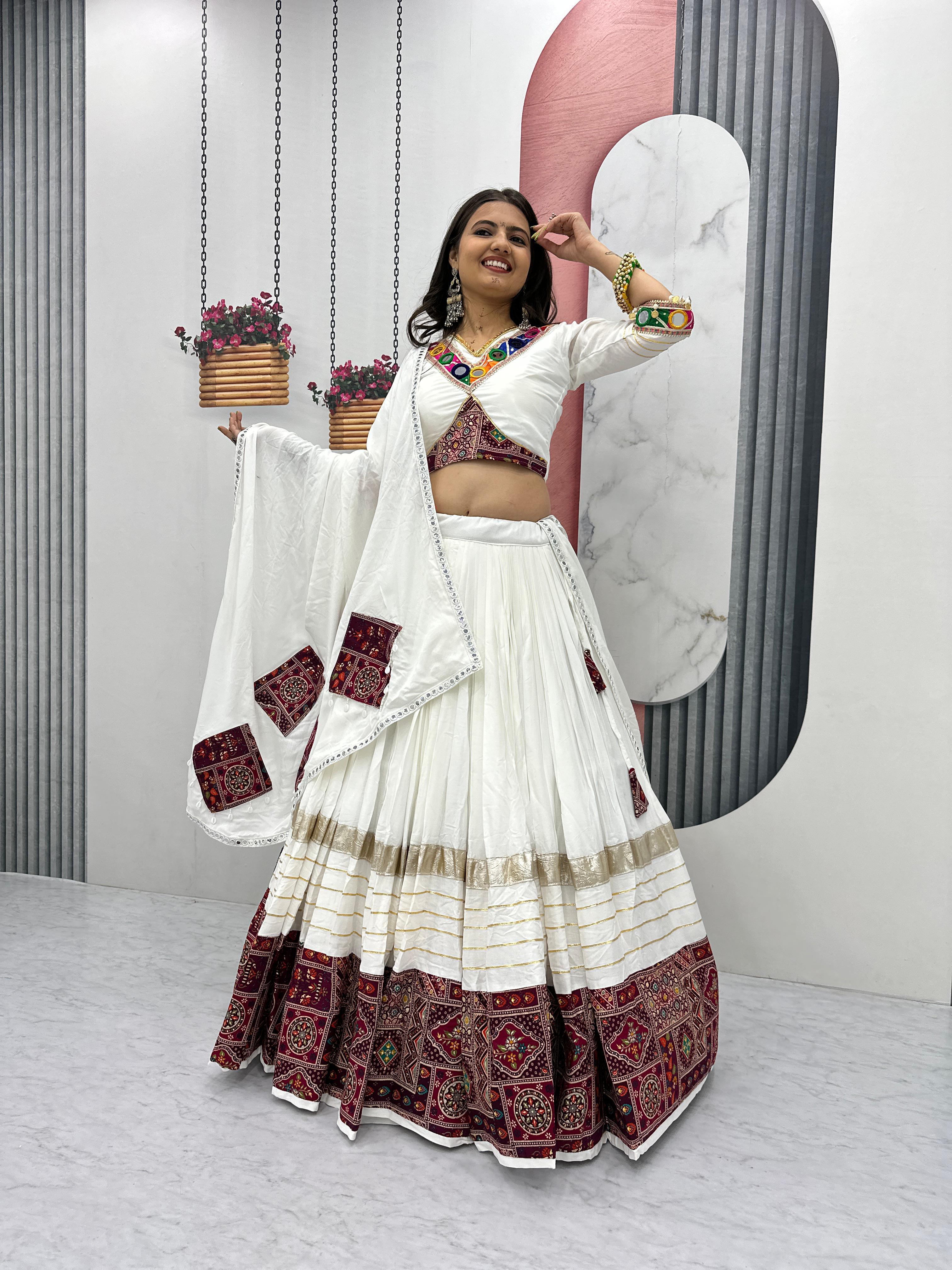 Pure Cotton Mirror Work Lehenga Choli