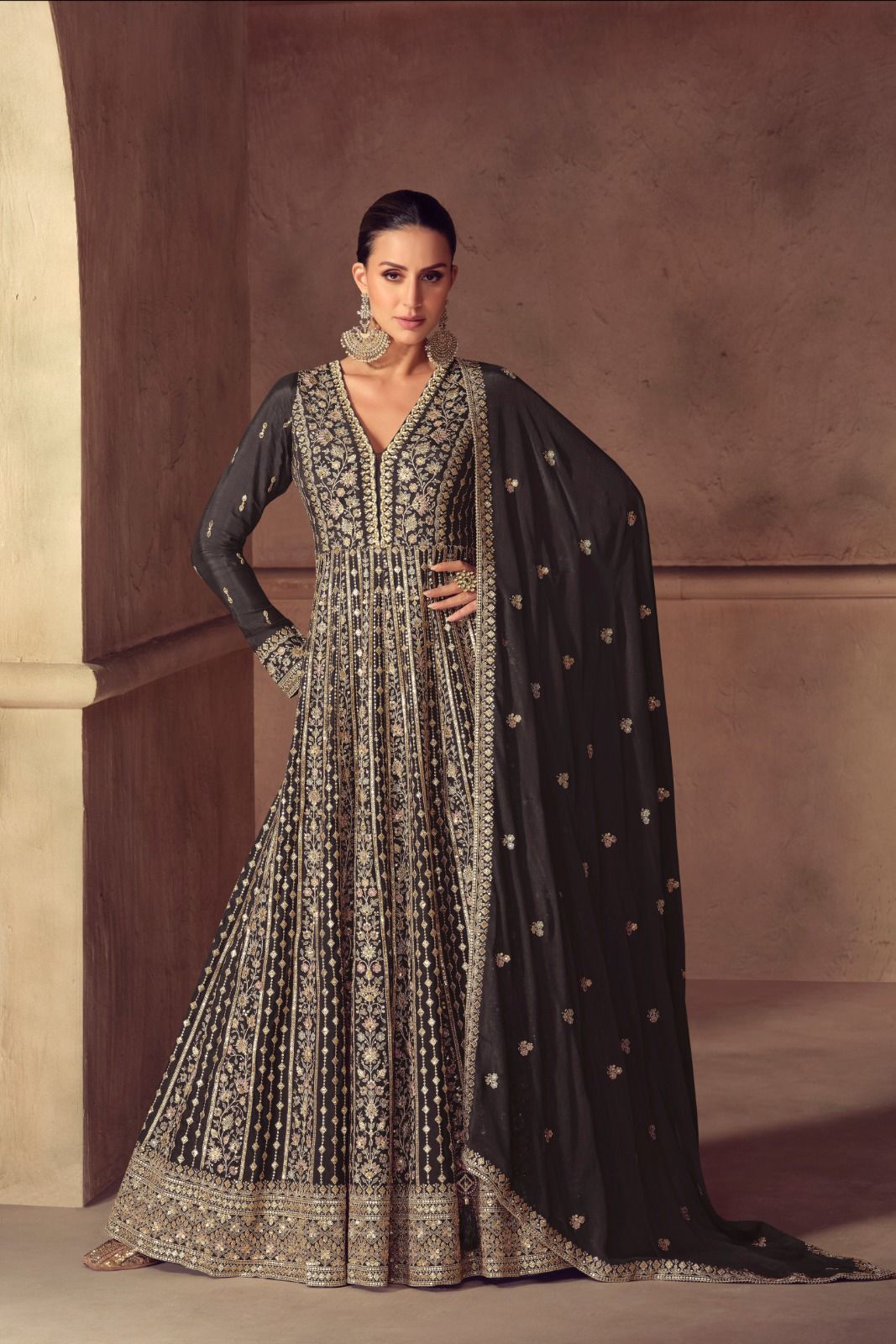 Anarkali Gown in Chinon Silk with Intricate Embroidery Work