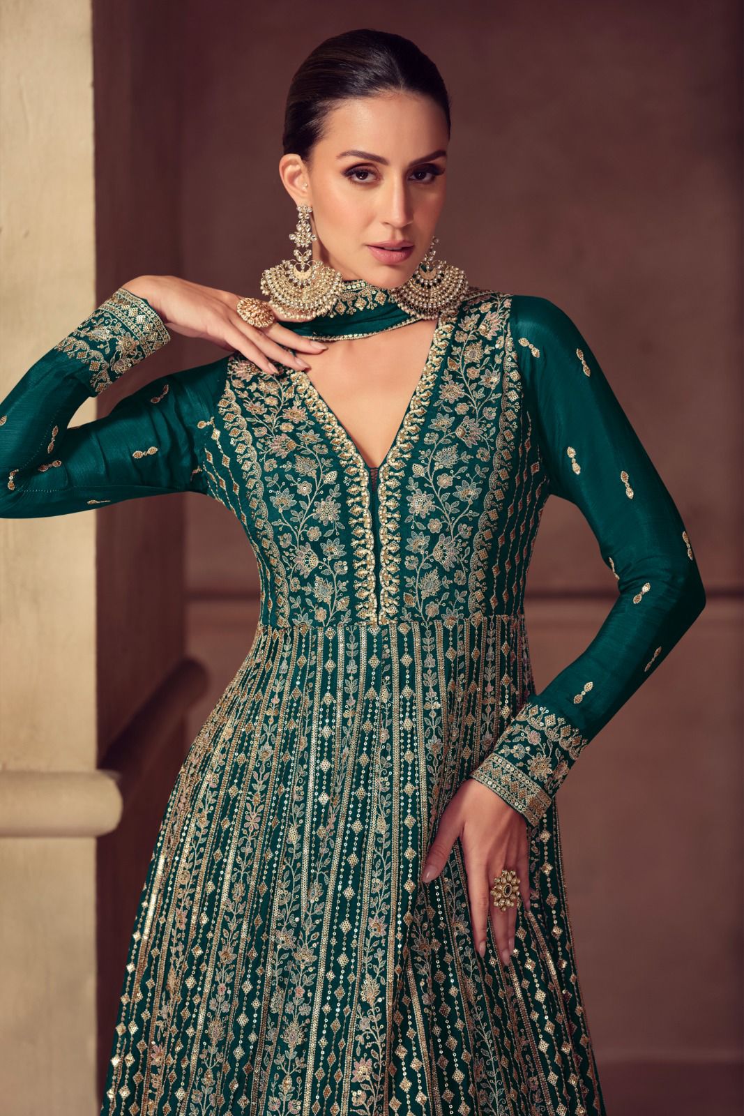 Anarkali Gown in Chinon Silk with Intricate Embroidery Work