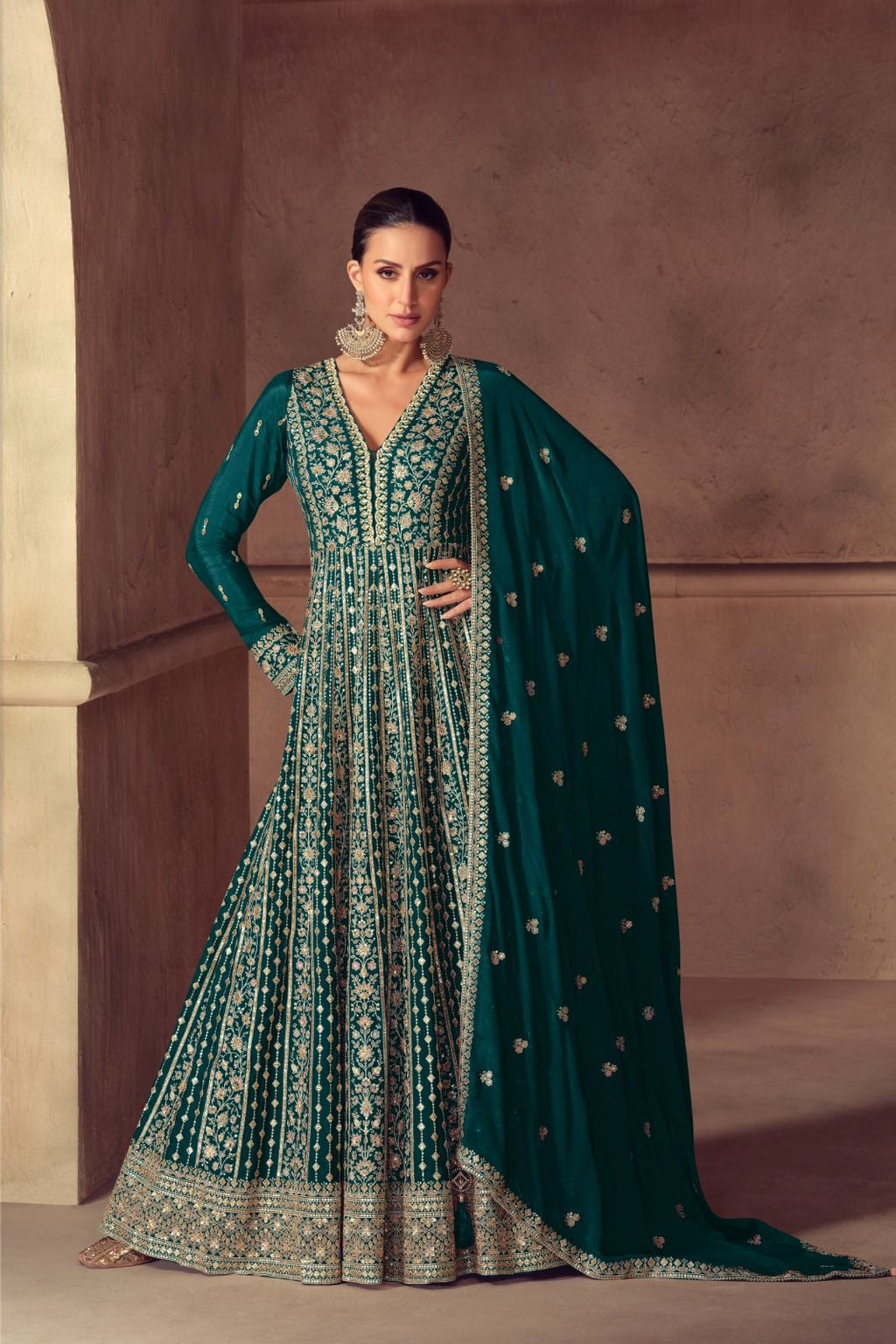 Anarkali Gown in Chinon Silk with Intricate Embroidery Work