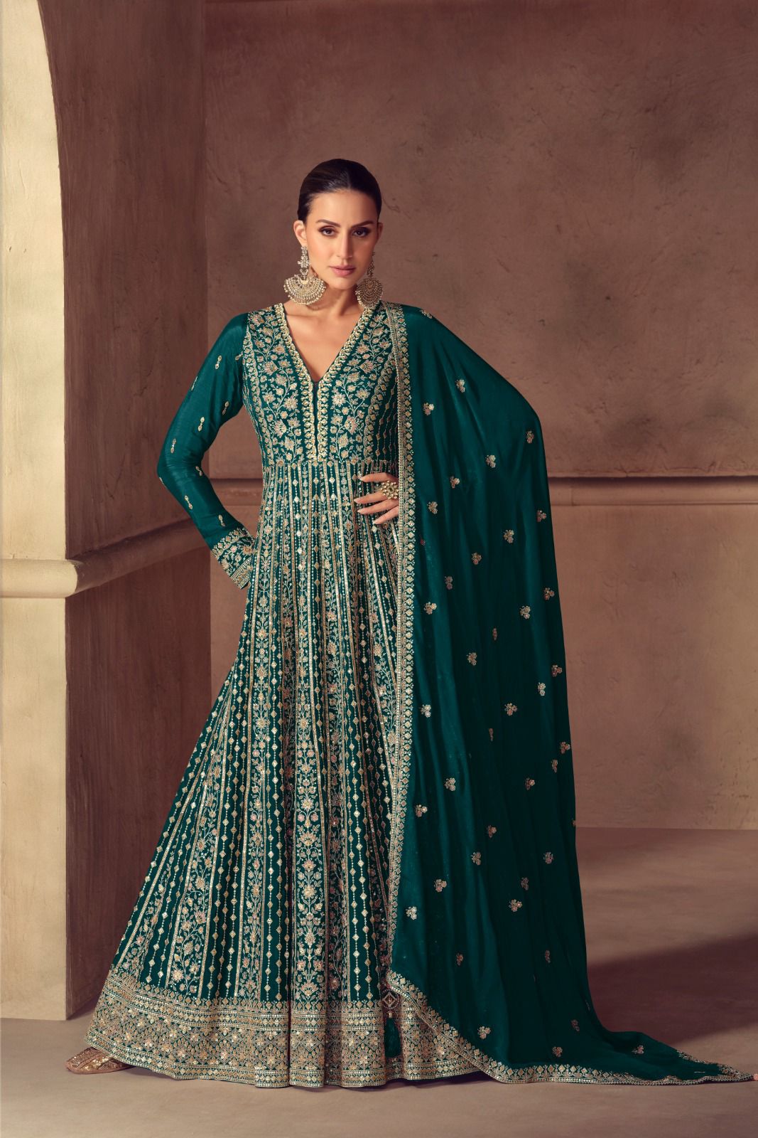 Anarkali Gown in Chinon Silk with Intricate Embroidery Work