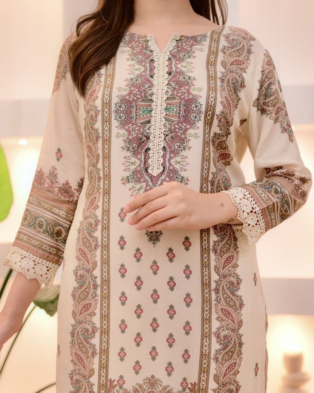 Off White Printed Straight Suit Set With Dupatta