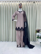 Farshi Palazzo and Kurta in Peach Crepe With Beads Embroidery Dress
