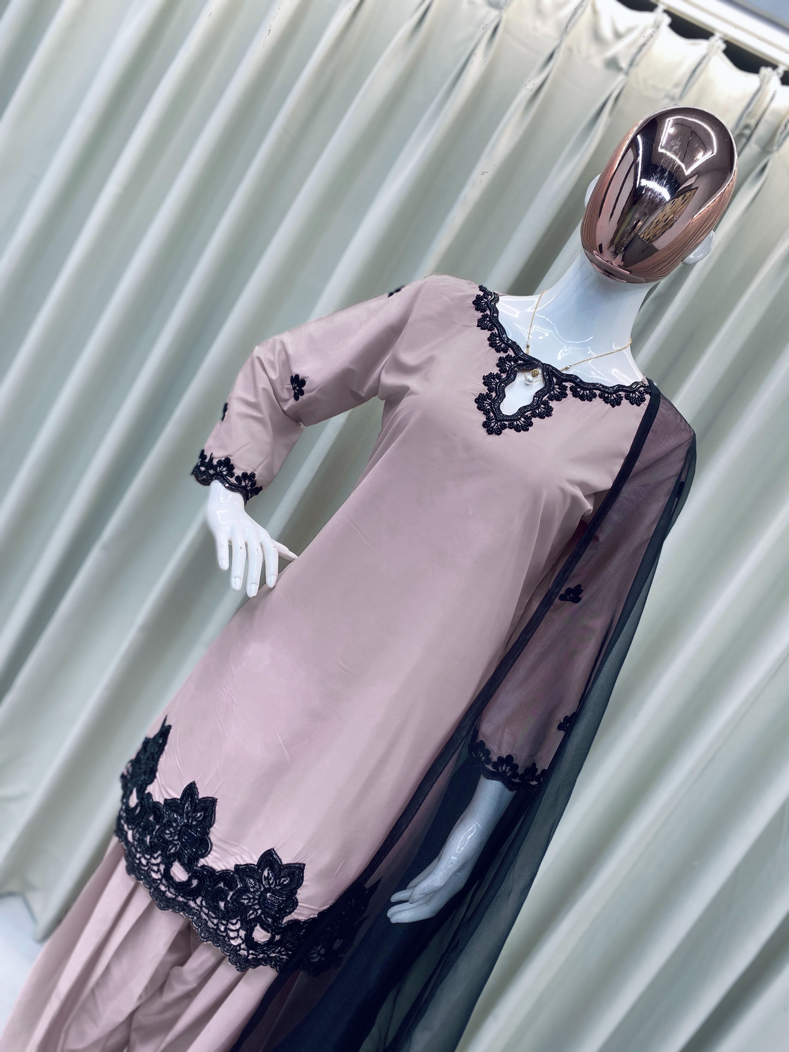 Farshi Palazzo and Kurta in Peach Crepe With Beads Embroidery Dress