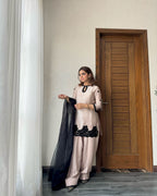 Farshi Palazzo and Kurta in Peach Crepe With Beads Embroidery Dress