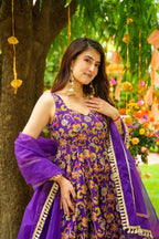Purple Colourful Short Sleeve Kurti Dupatta sets