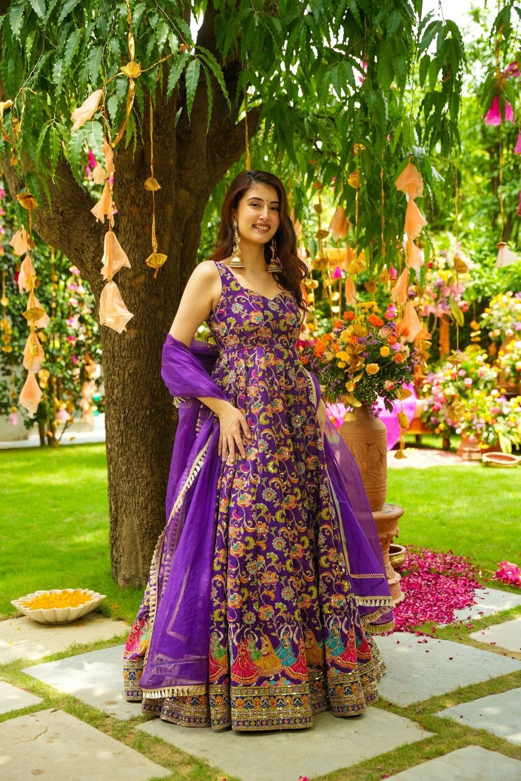 Purple Colourful Short Sleeve Kurti Dupatta sets