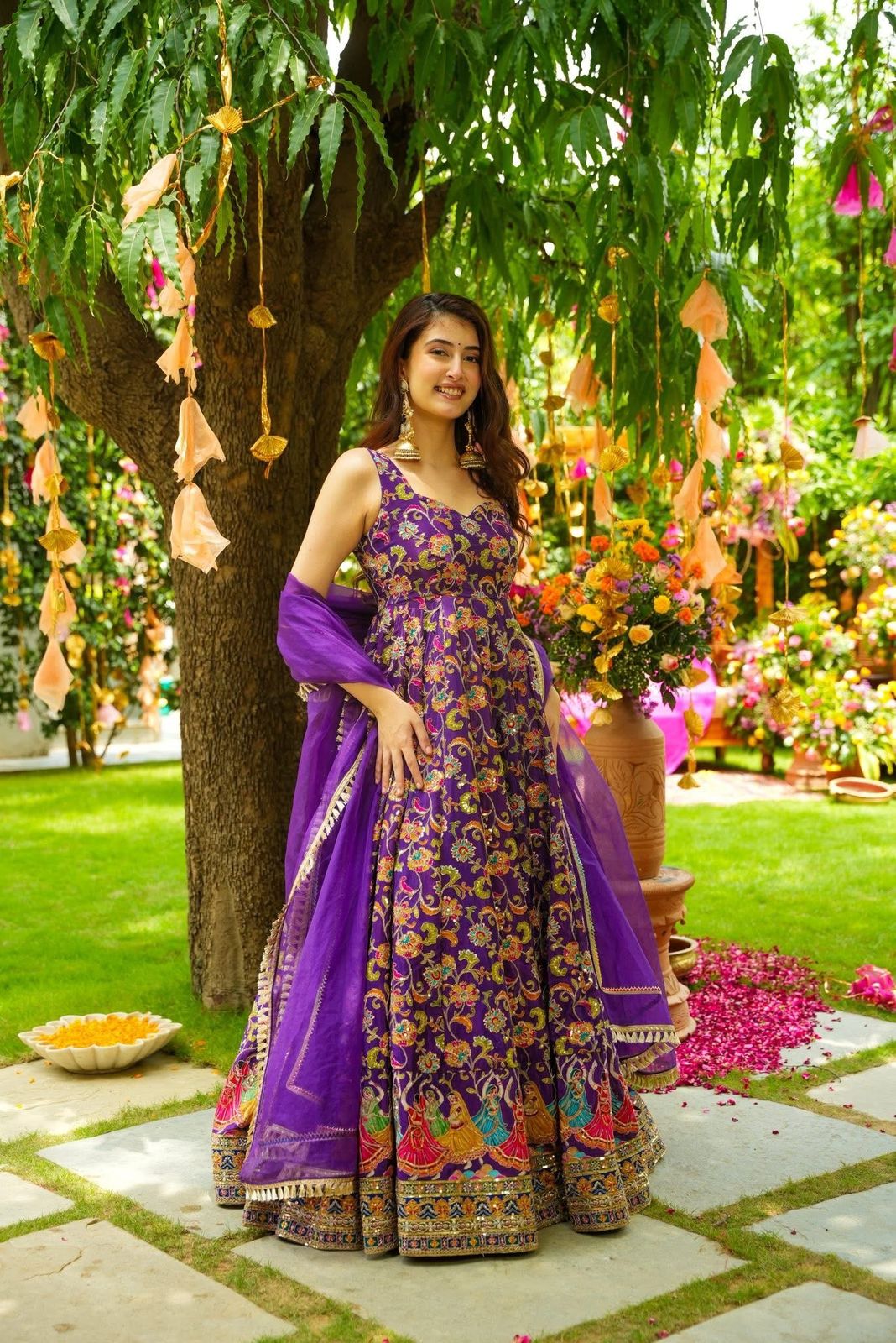 Purple Colourful Short Sleeve Kurti Dupatta sets