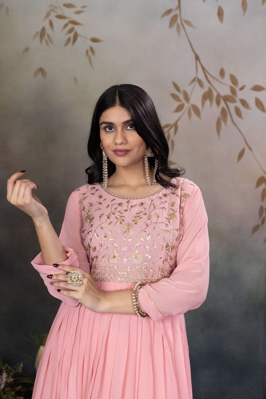 Blush Pink Embroidered Anarkali Gown