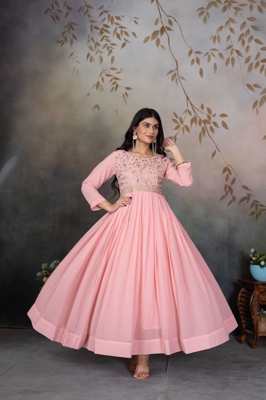 Blush Pink Embroidered Anarkali Gown