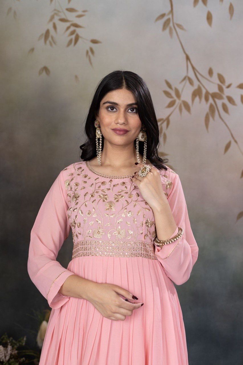 Blush Pink Embroidered Anarkali Gown