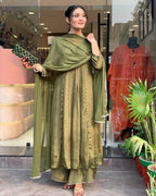 Chinon Green Embroidered Anarkali Set