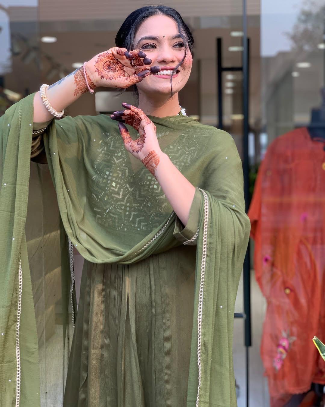 Chinon Green Embroidered Anarkali Set