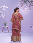 Pinkish Red Georgette Embroidered Kaftan Sharara Suit
