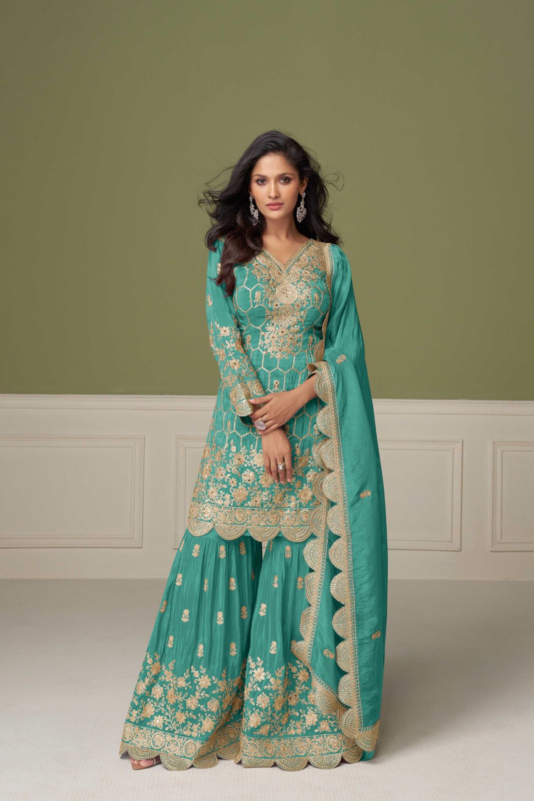 Elegant Real Simar Silk Sharara Suit