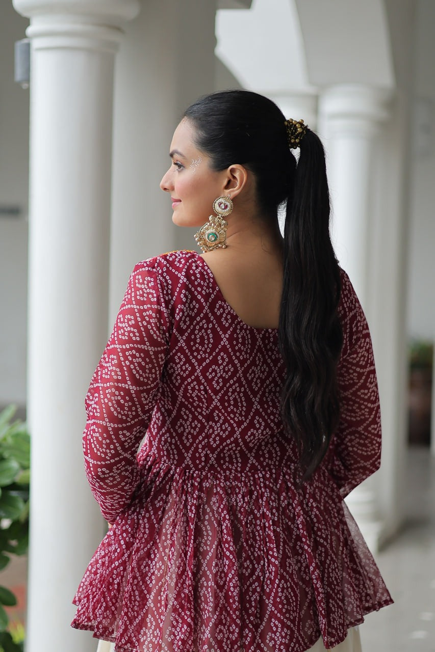 Designer Bandhani Gamthi Work Top