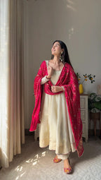Elegant Chinon Gown Set with Printed Dupatta and Palazzo