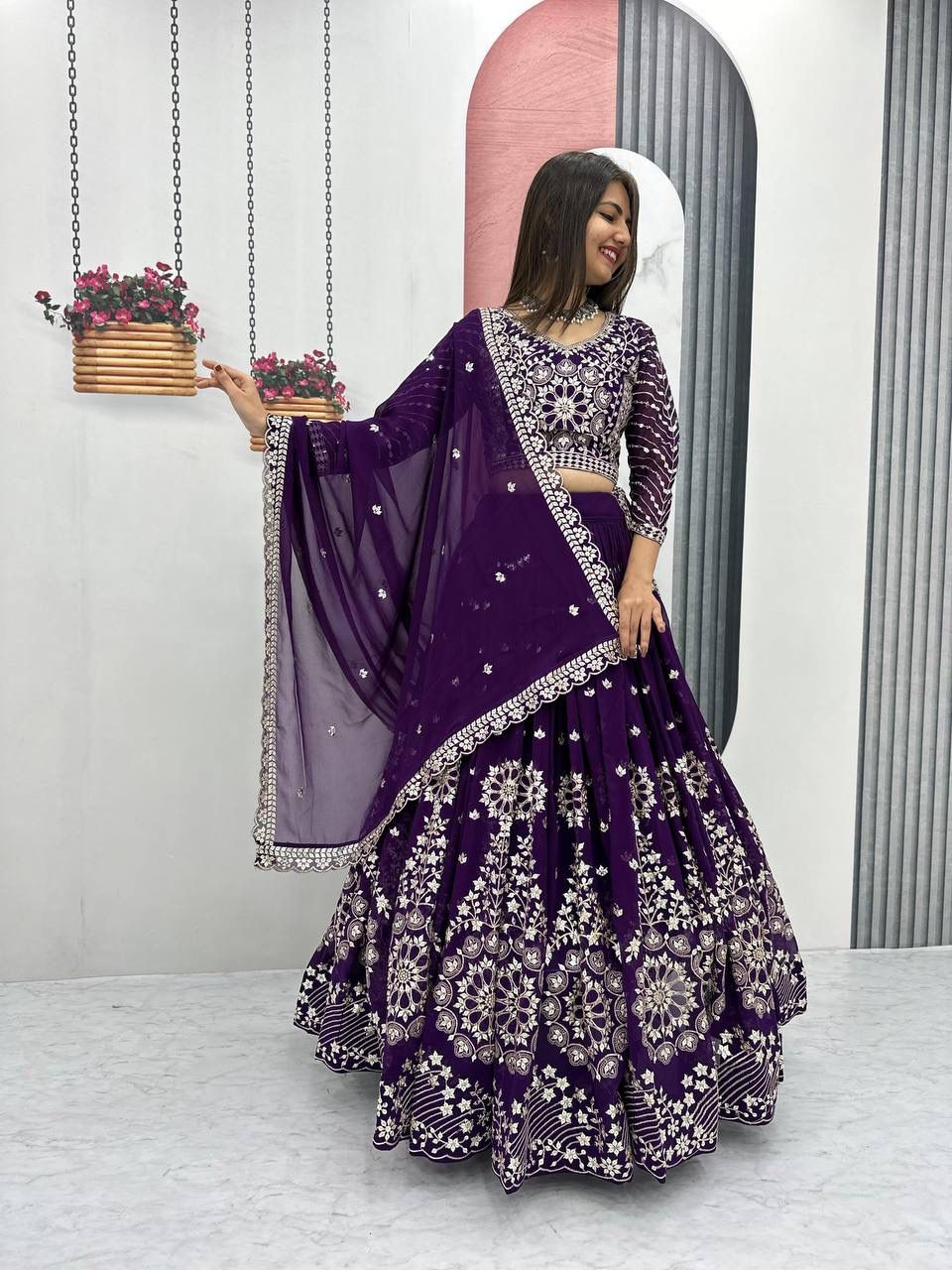 Heavy Fox Georgette Embroidered Lehenga Choli Set with Dupatta