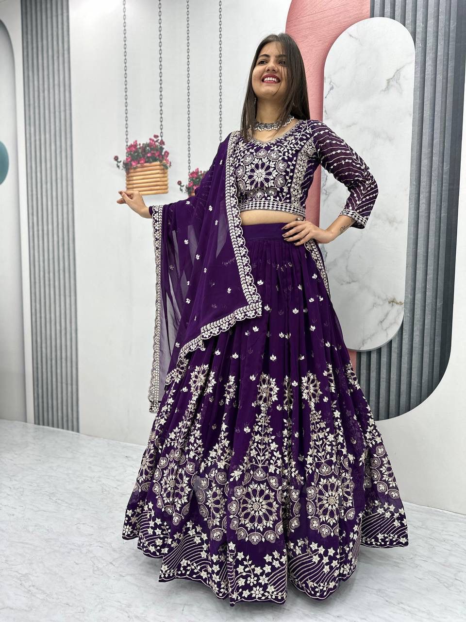 Heavy Fox Georgette Embroidered Lehenga Choli Set with Dupatta