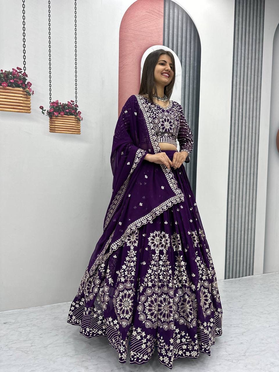 Heavy Fox Georgette Embroidered Lehenga Choli Set with Dupatta