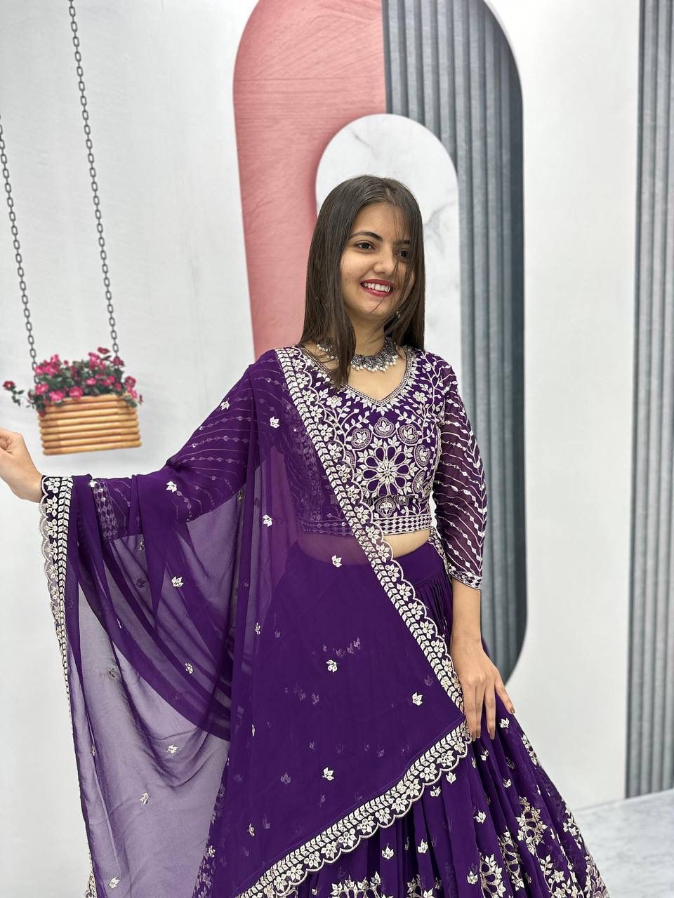 Heavy Fox Georgette Embroidered Lehenga Choli Set with Dupatta