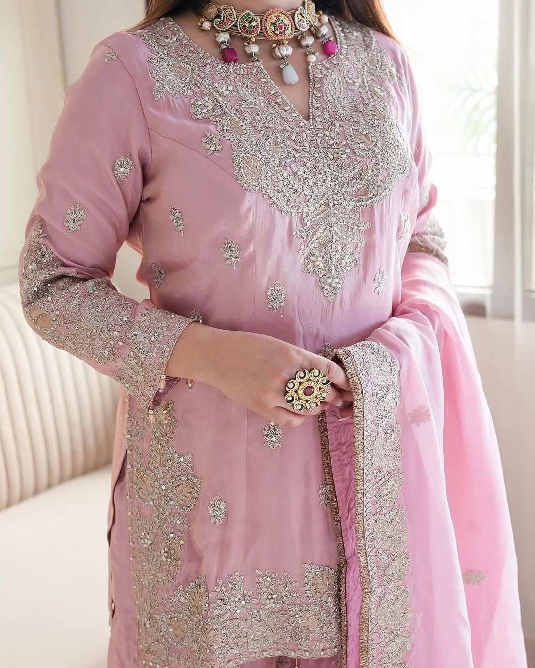 Heavy Chinon Silk Top with Gharara & Dupatta