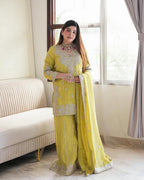 Heavy Chinon Silk Top with Gharara & Dupatta