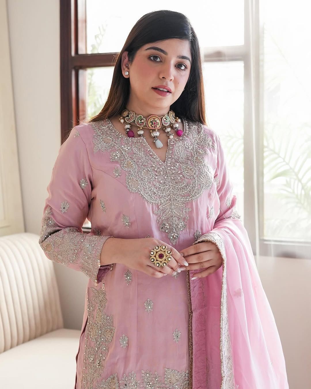 Heavy Chinon Silk Top with Gharara & Dupatta