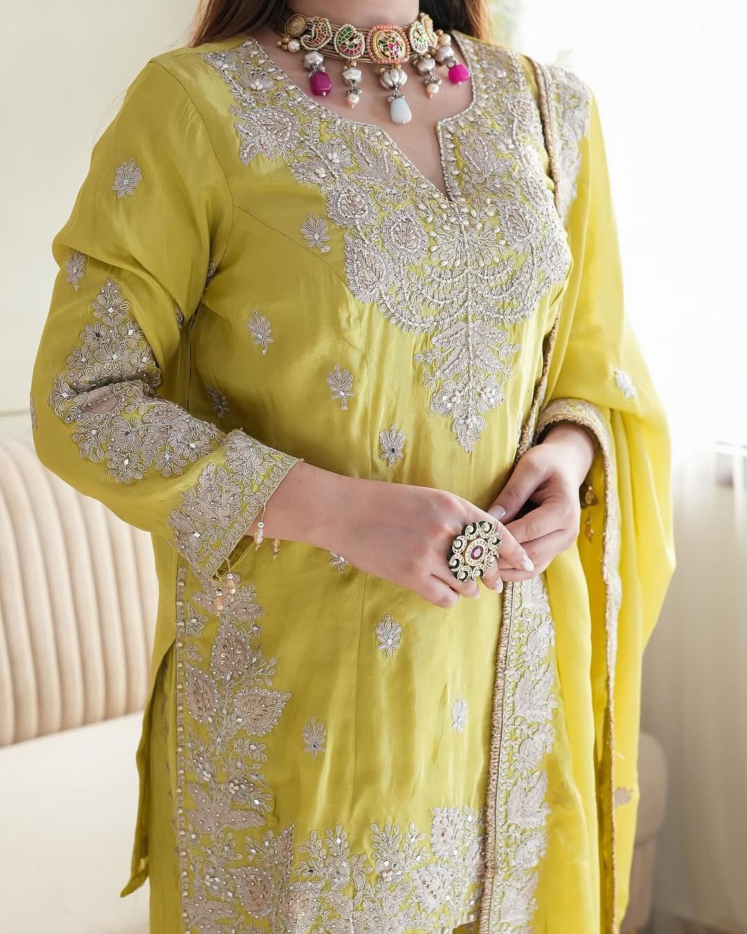 Heavy Chinon Silk Top with Gharara & Dupatta