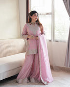 Heavy Chinon Silk Top with Gharara & Dupatta